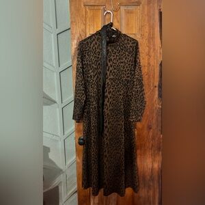 Anne Klein Black and Brown Animal Print Long Sleeve Dress